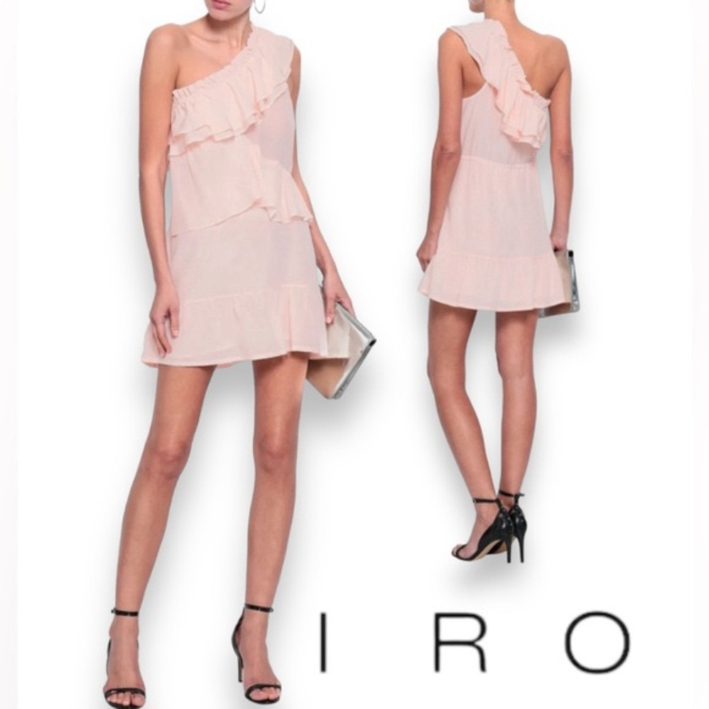 IRO | Brooka One Shoulder Ruffles Silk Dress Powder Pink Size 34EU
